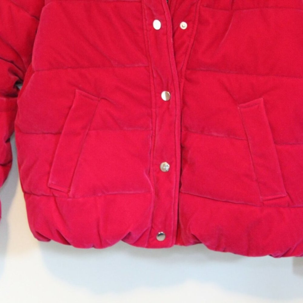 NWT River Island Velvet Hooded Padded Puffer Coat Pink Women's Size 8 H11583 - Picture 3 of 12